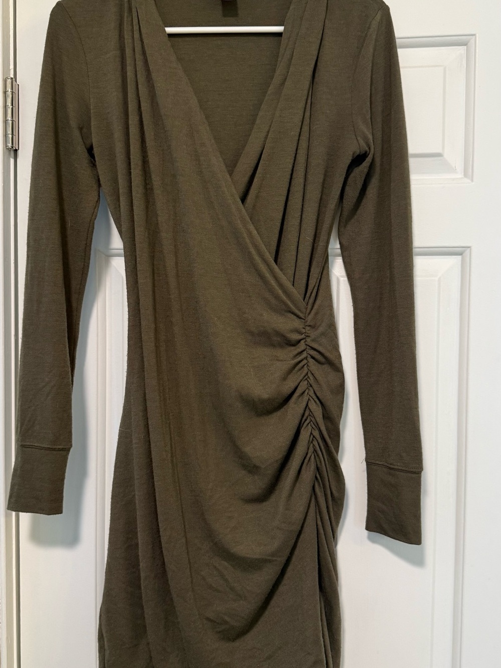 Banana Republic Olive Green Long-Sleeve Ruched Wrap Dress